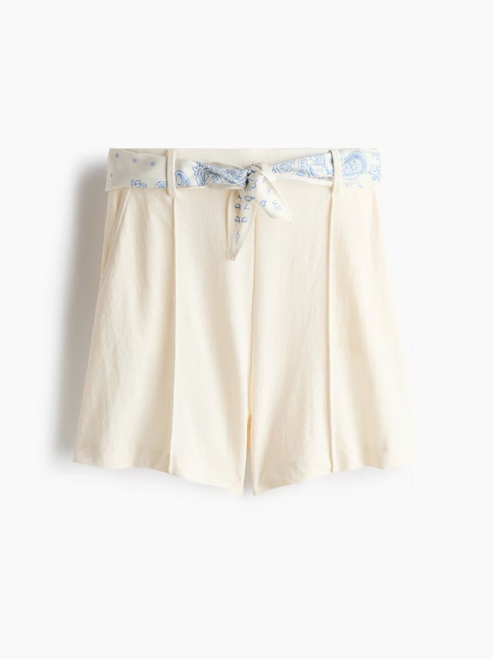 H&M Cream High-Waist Shorts with Blue Bandana Waist Tie